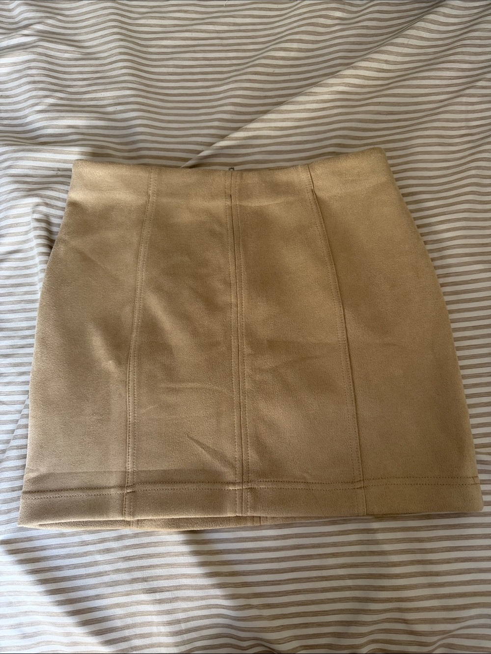 Beige Faux Suede Mini Skirt